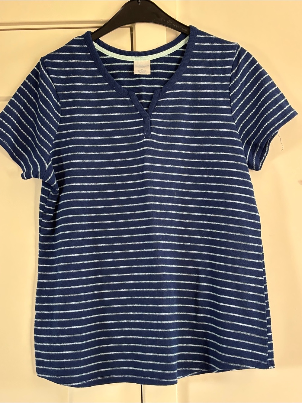 croft & barrow Blue and White Striped Short-Sleeve V-Neck Tee